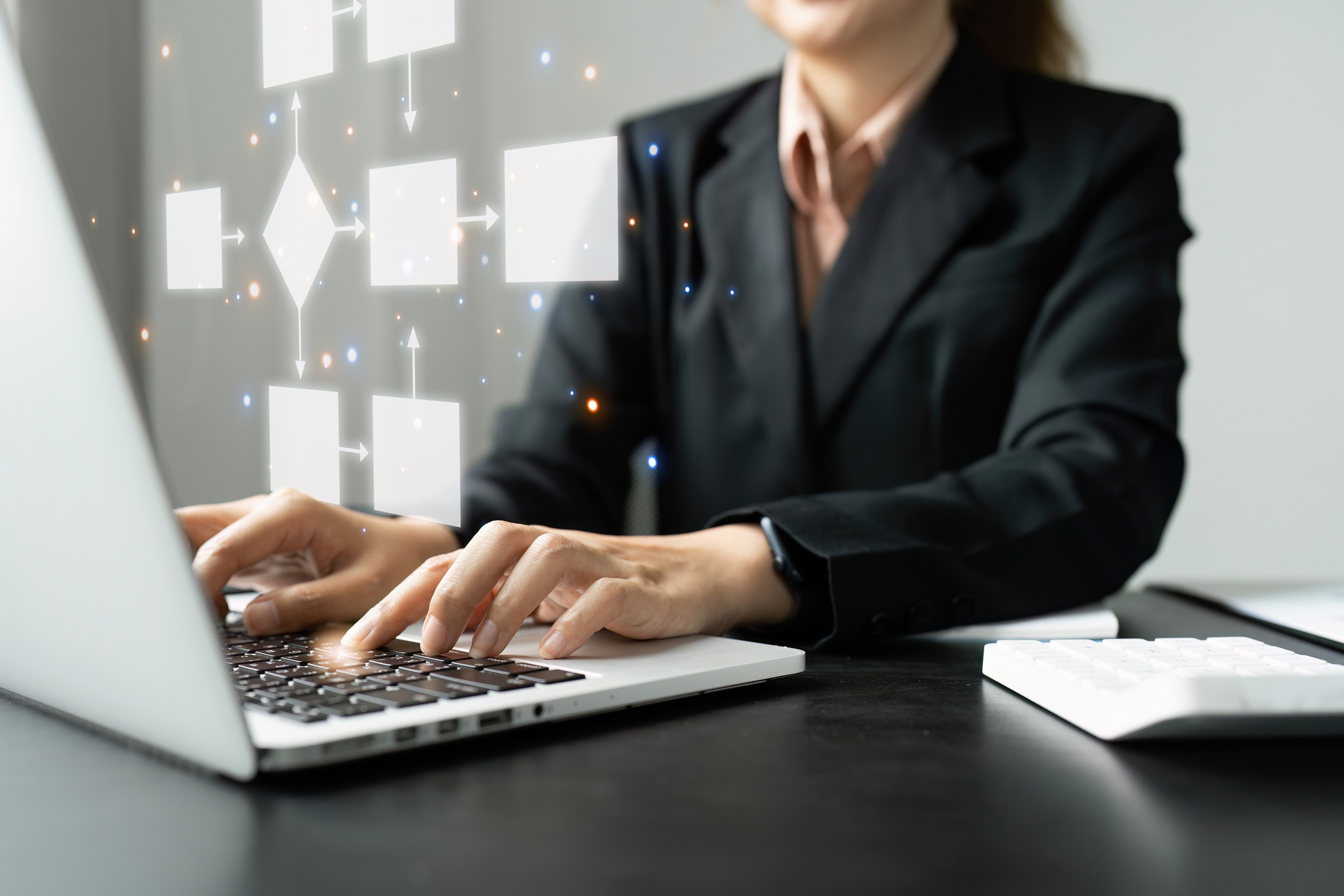 Businessman using a computer analysis for process and workflow a
